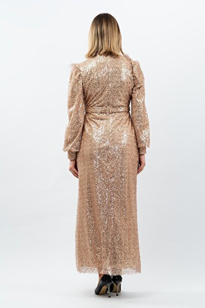 Mec Fashion Payetli Abiye Elbise Gold