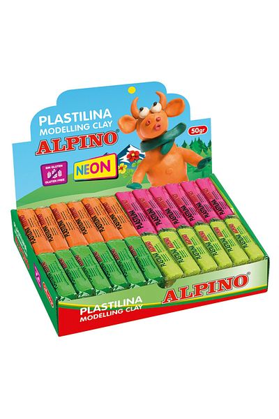 Alpıno Non-Drying Play Dough Plastilina Modeling Clay 50 Gr Neon 4 Colors Pack of 24