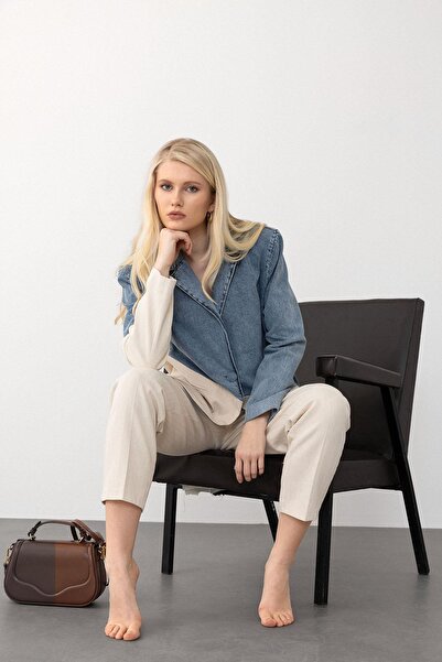 Olcay Blue-White Jacket, Jeans and Garnish Pants Suit 9269-Tk