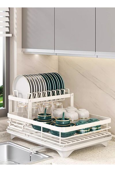 sharpdo Kitchen Multi-Functional Stainless Steel Double-Layer Storage Rack 42.6*30*23.5CM