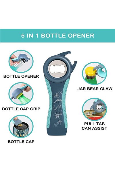 COOYA 5 in 1 Multi Function Jar Bottle Can Opener, for Weak Hands, Elderly and Arthritis Sufferers (blue)