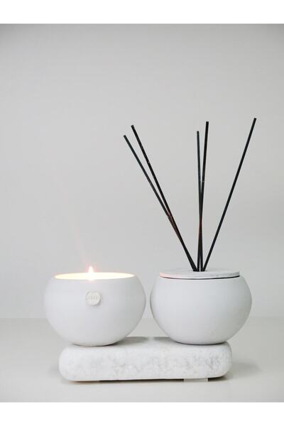 Missi Taştan Dark Amber Gri Oval Oda Kokusu Vegan Mum Seti