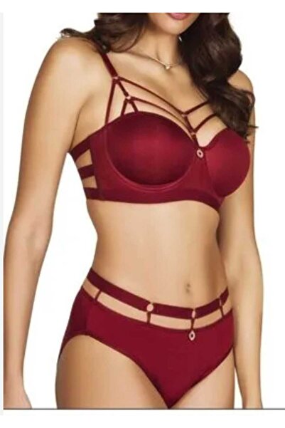 MODA Σετ σουτιέν χωρίς ενίσχυση με ψηλή μέση Lejardin μπορντό