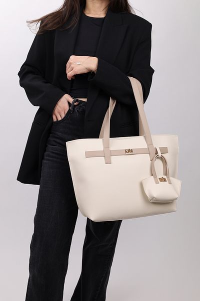 NOTHING Mini Bag with Chain - Charm Detail - Cream Mink - Large Size Hand and Shoulder Bag Bella