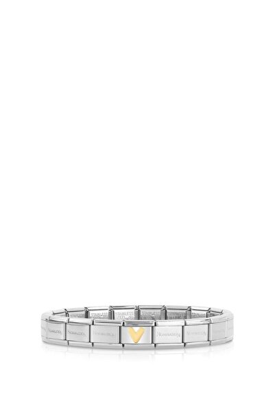 NOMİNATİON ITALY COMPOSABLE KLASİK PASLANMAZ ÇELİK BİLEKLİK GÜMÜŞ RENGİ VE 18K ALTIN V HARFİ