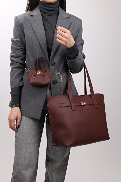 NOTHING Burgundy Hand and Shoulder Bag Bella with Chain Mini Bag - Detailed with Charm (Large Size)