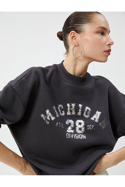 Koton College Sweatshirt Ruffled Stand Collar Long Sleeve Comfortable Cut