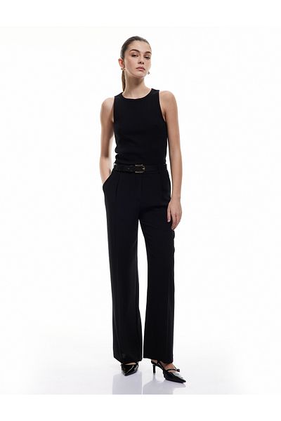 Koton Long Wide Leg Crepe Fabric Trousers with Pockets