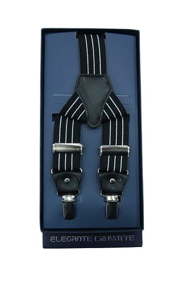 Elegante Cravatte Μαύρο Χρώμα Λευκό Ριγέ Πολυτελές Παντελόνι Salopet