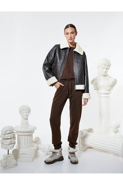 Koton Biker Jacket από συνθετικό δέρμα βελούδινη τσέπη με λεπτομέρειες