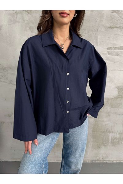 Elif Özbey Butik Cămașă oversize cu mânecă largă bleumarin