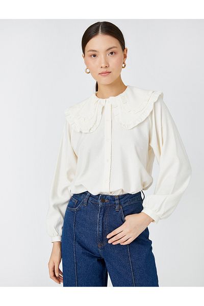 Koton Wide Baby Collar Shirt with Long Balloon Sleeves