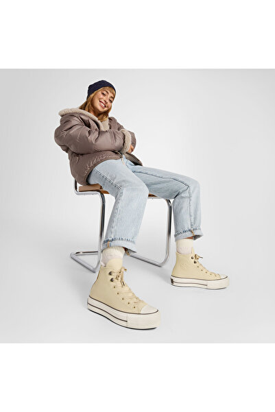 Converse Chuck Taylor All Star Lift Platform Weatherized Leather Unisex Krem Deri Bot
