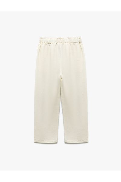Koton Basic Trousers in Linen and Viscose Blend with Elastic Waist