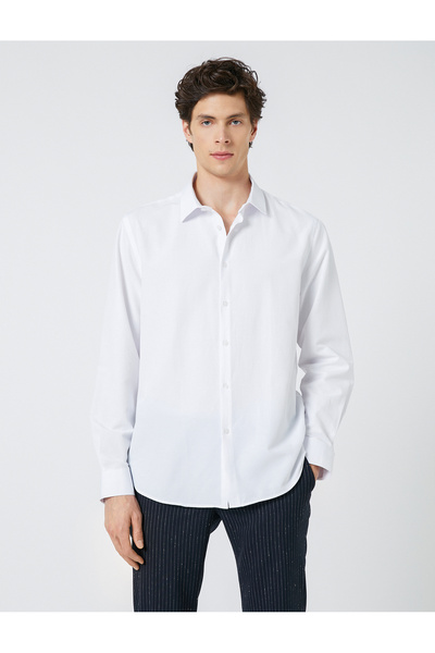 Koton Μακρυμάνικο Slim Fit Αθλητικό Πουκάμισο - Κλασικό Πέτο, Χωρίς Σίδερο