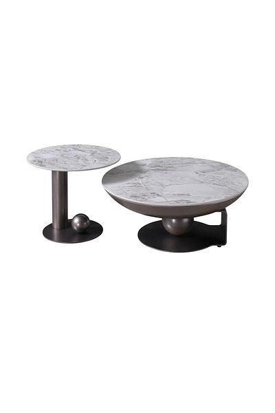 Danube Home Riveror Round Coffee Table Set of 2  L90xW90xH40cm - Grey/Gunmetal Black
