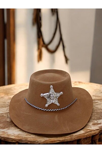 Parti Adresi Şerif Kovboy Şapka Parti Aksesuarı Kahverengi