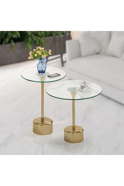 Danube Home Kadita 2 Pc Table Set L45xW45xH43cm - Satin Brass/Clear Glass