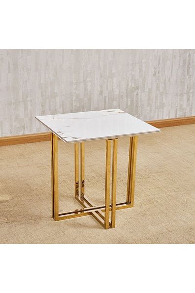 Danube Home Tunesia End Table Sintered stone L55xW50xH55cm - White/ Golden
