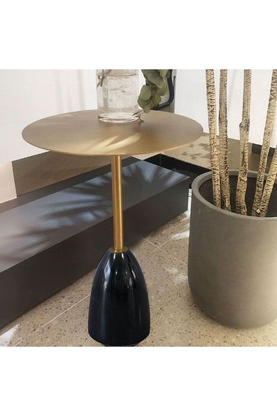 Danube Home Dobler Round Side Table  L40xW40xH56cm - Gold/Black