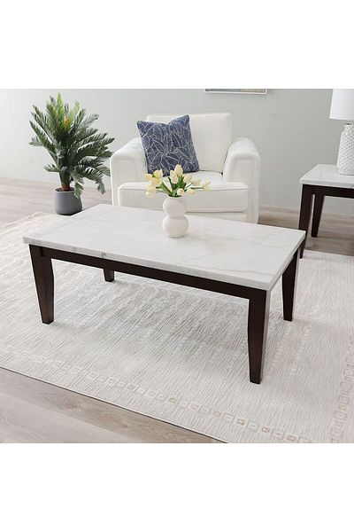 Danube Home Brody Marble Coffee Table  L127xW66xH52cm - White / Dark Walnut