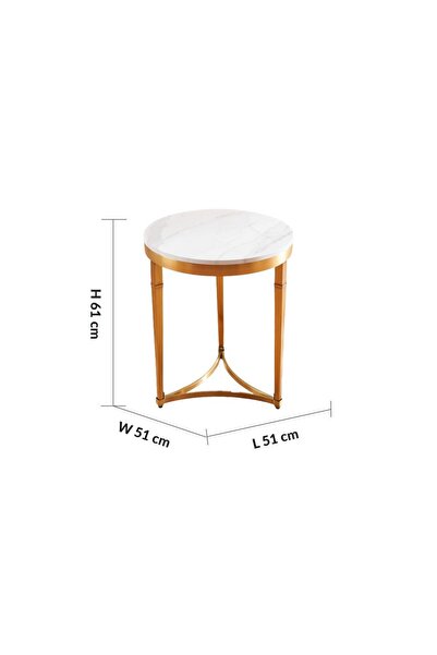 Danube Home Humpback End Table L51xW51xH61cm - White / Brushed Gold