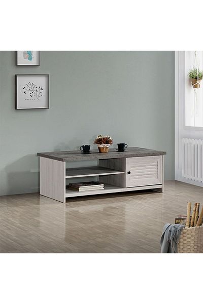 Danube Home Zenith Coffee Table W/1Door L121xW60xH43.5cm - White Oak+Cement