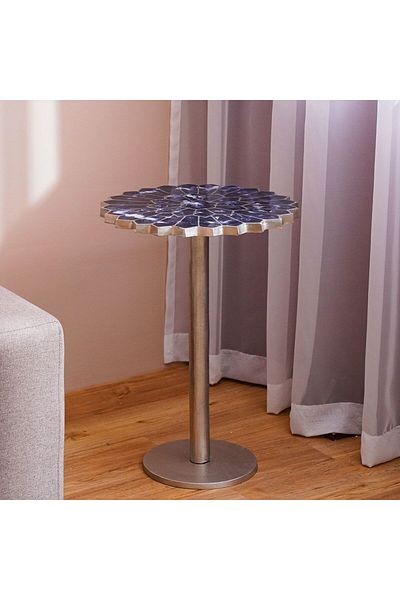 Danube Home Florian Round Metal End Table  L45xW45xH62cm -  Blue/Brushed Silver
