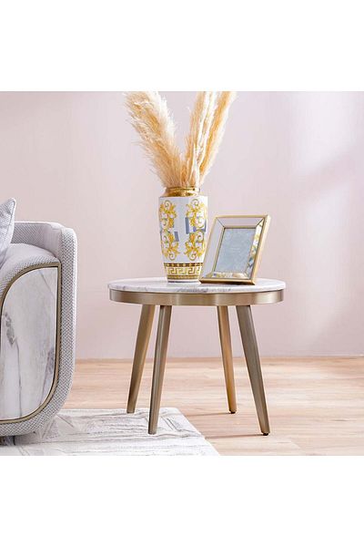 Danube Home Trident End Table  L60xW60xH50cm - Grey/Laminate Marble
