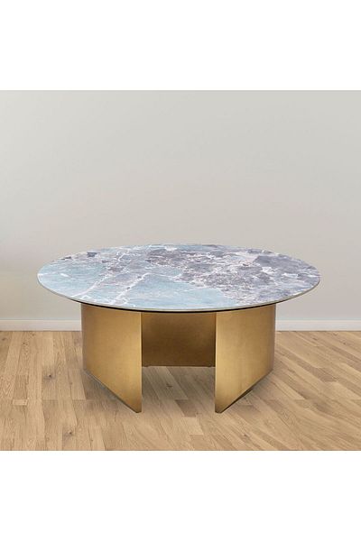 Danube Home Conley Sintered Stone Round Coffee Table  L100xW100xH45cm - Green/Gold