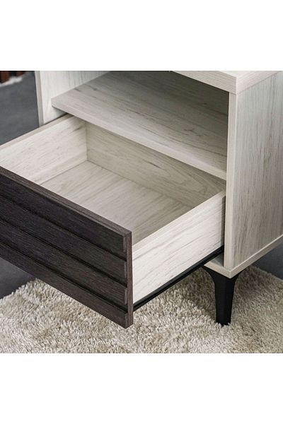Danube Home Nicosia End Table with Storage  L50xW40xH55cm - White Oak/Black