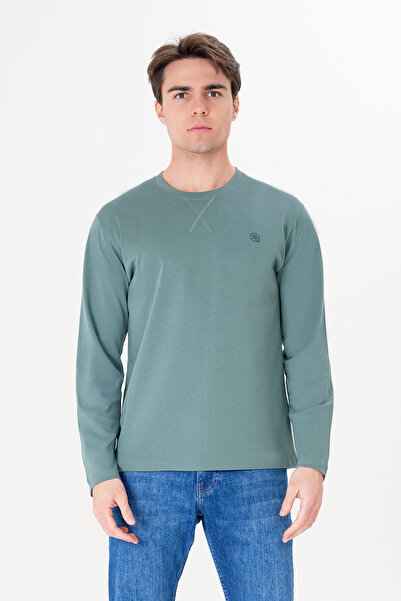 UNIQVIBE %100 Organik Pamuk Yeşil Uzun Kollu Erkek Tişört
