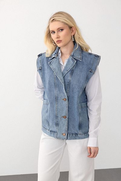 Olcay Herren-Jeans mit Kragen, Blau 8255 Weste