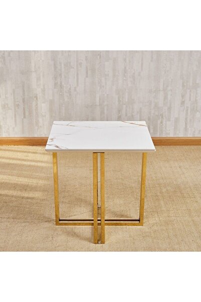 Danube Home Tunesia End Table Sintered stone L55xW50xH55cm - White/ Golden