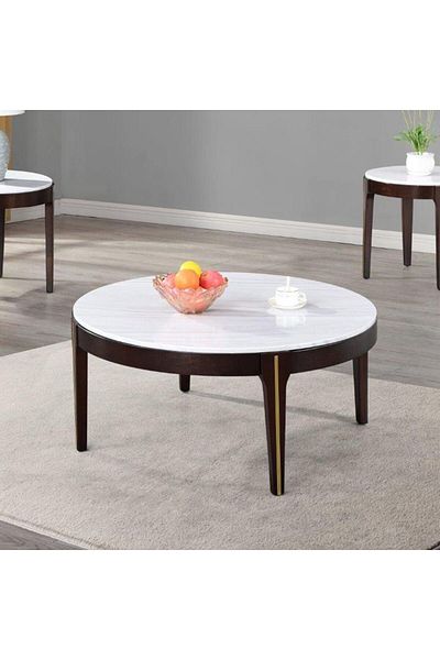Danube Home Cody Coffee Table L100xw100xh47cm - White Marble/dark Oak