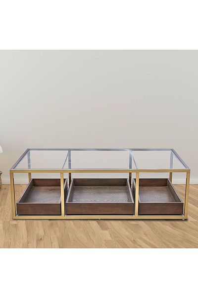 Danube Home Lyon Glass Coffee Table L150xW80xH44cm - Dark Oak/Gold