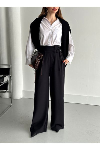 Laluvia Black Side Tie Detailed Trousers - 2402