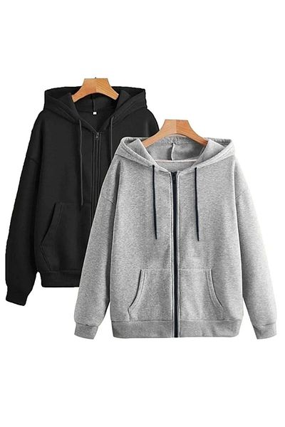 SURMARİ Unisex Σετ με 2 Μαύρη & Γκρι Γλυκιά Ζακέτα με φερμουάρ