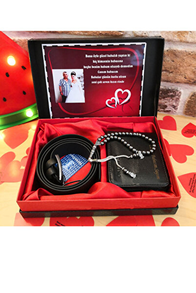 expreshediye İsim Yazılı Cüzdan Kemer Tesbih Seti, Resimli Erkek Kemer Cüzdan Seti