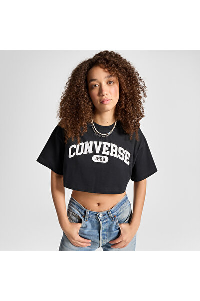 Converse Sporty Cropped Kadın Siyah T-Shirt