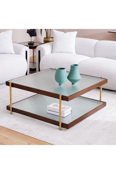 Danube Home Azeron Coffee Table  L100xW100xH44cm - Brown/Gold