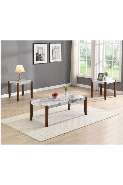 Danube Home Kenzo Coffee and 2 End Table Set  L120.5xW60.5xH45.5cm - White/Dark Oak