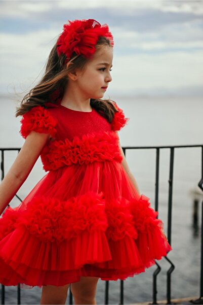 MIALORA EXCLUSİVE By Emel Ebru Özdemir Özel Tasarım Saç Aksesuarlı Kız Çocuk Abiye Doğum Günü Ve Parti Elbisesi