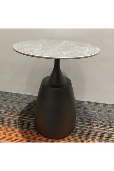 Danube Home Ramsy Round End Table  L45xW45xH52.5cm - Light Grey/Gunmetal Black