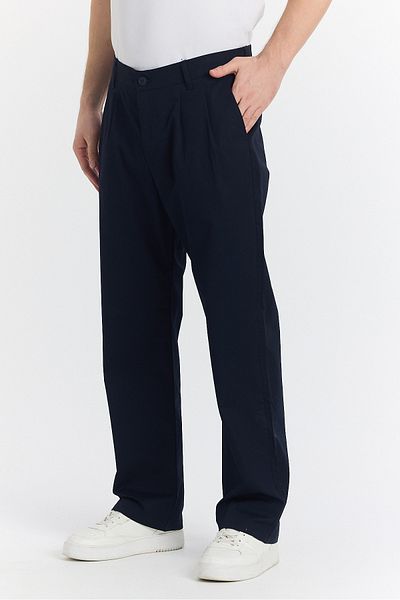 STONCS Men's Navy Blue Pleated Baggy Fabric Pants