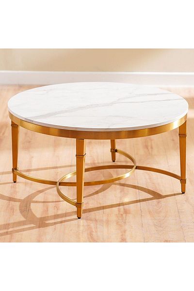 Danube Home Humpback Coffee Table  L90xW90xH45cm - White / Brushed Gold