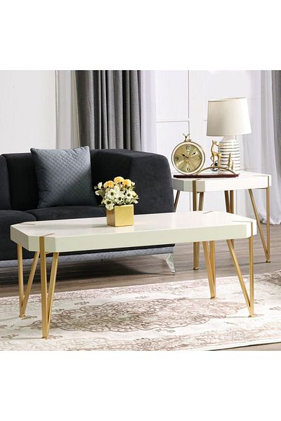 Danube Home طاولة قهوة Elvie L110xW59xH46 سم - أبيض/ذهبي