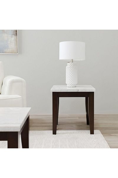 Danube Home Brody Marble End Table  L60.96xW55.88xH58.42cm - White / Dark Walnut