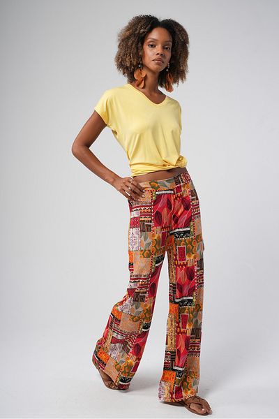 Hopoi Women's Geometric Pattern Wide Leg Pants