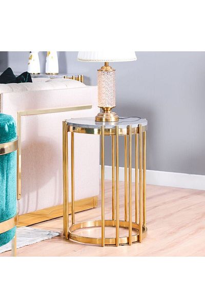 Danube Home Armadillo End Table  L43xW43xH60cm - Grey / Gold
